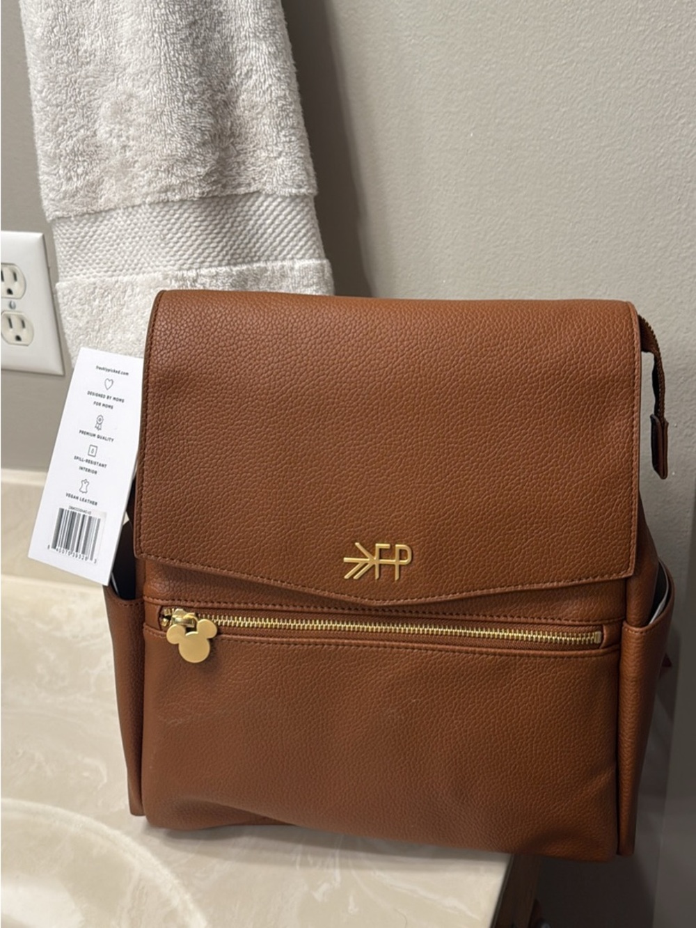 Disney Freshly Picked Chestnut Brown Leather Backpack with Gold Hardware